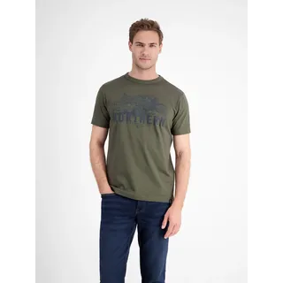 T-Shirt LERROS "Unifarbenes T-Shirt mit Brustprint", Herren, Gr. S, grün (nordic olive), 100% Baumwolle, Rundhals, Shirts T-Shirt