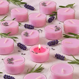 LETINE Lavendel Duftkerze Teelichter 14 Stück, 6 Stunden, 100% Palmwachs | Lila Duftteelichter, Duftkerzen, Rauchfrei & Langanhaltend für Weihnachten, Hochzeiten, Wohndekoration und Meditation