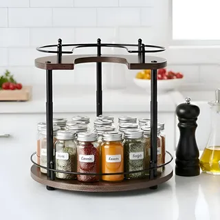 Gewürzregal Holz drehbar Drehteller, 2-stufiger küchen Organizer höhenverstellbar, Lazy Susan für Schrank, Speisekammer, Arbeitsplatte, Esstisch, Schrank, 30,5 cm, Küche Aufbewahrung & Organisation