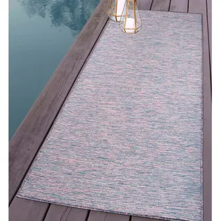 Carpet City Outdoorteppich »PALM 2778« rechteckig 5 mm Höhe Läufer, Wetterfest & UV-beständig, für Balkon, Terrasse, Küche, flach, blau