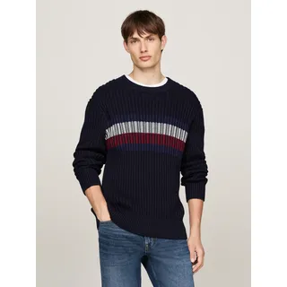 Tommy Hilfiger Rundhalspullover »GLOBAL STRIPE CHUNKY RIB C NK«, mit auffälligem Color Block-Design, blau