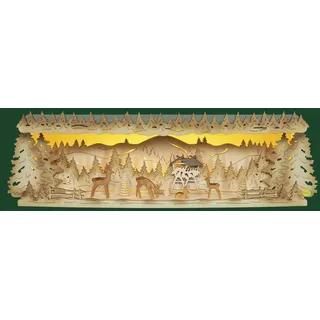 LED Schwibbogenerhöhung Rehe im Wald 58x18x14,5cm Hirschgruppe Waldszene