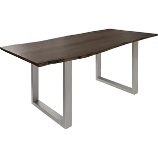 MASSIVMOEBEL24.DE Baumtisch Akazie 200x100x76 grau Beine silber matt FREEFORM 3 - Grau