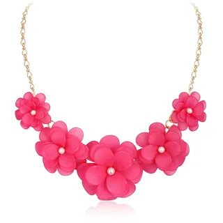 EVER FAITH Blume Kragen Halskette Floral Flower Statement Sommer Strand Chokers Halsketten für Damen Mädchen blau