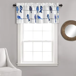 Lush Decor Rowley Birds Lichtfilter-Volant, Einzelbahn, 132,1 x 45,7 cm, Marineblau – buntes Blumenvogel – skurriles und Verspieltes Vogel-Vorhang, Bauernhaus, Küste und Boho-Fensterdekoration