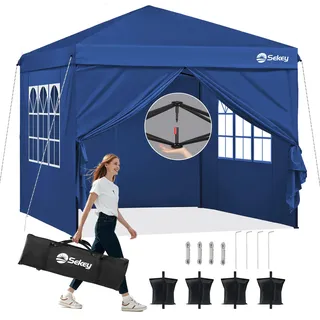 Sekey Faltpavillon 3x3 mit 4 Seitenwänden und mit 4 Sandsäcke, Wasserdicht Pop Up Pavillon für Camping, Festival, Events, Picknicks, Dunkelblau - Dunkelblau