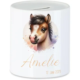 Spardose Kinder mit Namen Personalisiert, Tiermotiv Waschbär Geschenk für Junge & Mädchen Geburtstag, Weihnachten, Geburt und Taufe - Sparschwein Geldgeschenk und Wunscherfüller