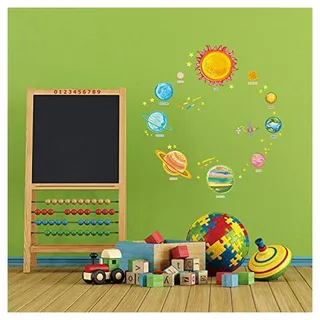 Ambiance Sticker Wandaufkleber-Dekorationsklebstoffe Planeten des Sonnensystems Wandtattoo für Baby, Kinderzimmer und Wohnzimmer - H70 x L50 cm