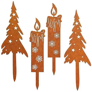 Kexayo 4er Set Rost Weihnachtsbaum Kerzen Weihnachten Deko Outdoor Gartenstecker Roststecker Weihnachtsdeko Draußen Gartendeko aus Rust Blumenstecker Weihnachten für Garten Balkon Grabschmu