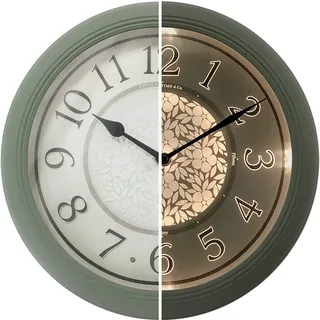 Presentime & Co. 32.0 cm Beleuchtete Bauernhaus Wanduhr, Leise Batteriebetriebene Nachtlicht Wanduhr mit Smart LED Sensor für Wohnzimmer, Bad, Küche, Home Office, Salbeigrün