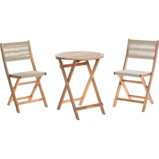 BELIANI Bistro Set Beige Akazienholz mit Seilgeflecht 1 Gartentisch 2 Gartenstühle Klappbar Skandinavisches Modernes Design Gartenmöbel Balkonmöbel - Beige, Braun