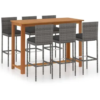 vidaXL 7-tlg. Gartenbar-Set mit Kissen Grau - Grau