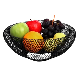 BELLE VOUS Obstkorb aus schwarzem Metall – 24 cm – dekorativer Obstkorb für Obst, Gemüse und Brot – für Küche, Haus, Tafelaufsätze und Theken