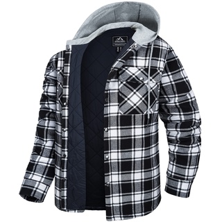 MAGCOMSEN Herren Thermohemd Langarm Warme Kariertes Hemd Hoodie Button-Down Flanelljacke Männer Gesteppte Gefütterte Holzfällerhemd Freizeit Winter Arbeitshemd mit Kapuze Schwarz M