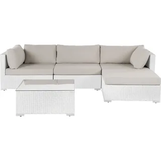 BELIANI Lounge Set Weiß Polyrattan und Aluminium 4-Sitzer Linkssseitig Minimalistisch Modern Gartenausstattung Terrasse Outdoor - Weiß, Beige