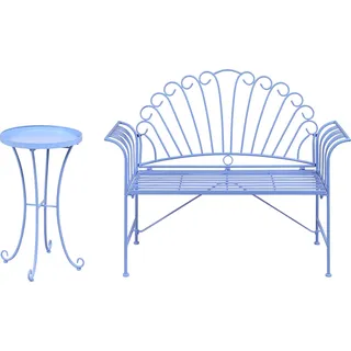 BELIANI 2-Sitzer Gartenbank mit Beistelltisch Hellblau Eisen Französisch Romantisch Verschnörkelt Vintage Stil Outdoor Balkon Terrasse Sitzgruppe - Blau