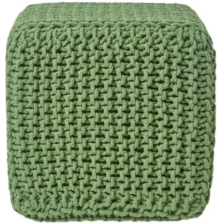 Homescapes Sitzwürfel Strick-Pouf 35 x 35 x 35 cm Tannengrün