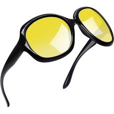 Joopin Große Sonnenbrille Damen Nachtsichtbrille und Nachtbrille zum Autofahren für Damen Blendschutz Unisex Nachtfahrbrille (Mode Gelb)