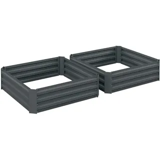 Outsunny Hochbeet 2er-Set aus Stahl , Dunkelgrau , Metall , 100x30x100 cm , Gartenzubehör, Hochbeete
