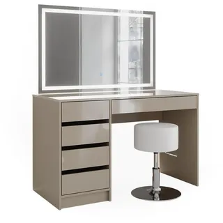 Vicco Schminktisch Sherry Greige 120 cm mit LED-Spiegel und Hocker