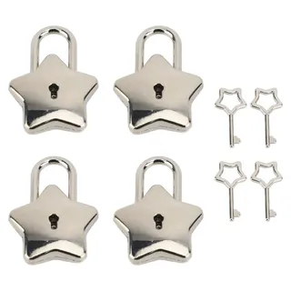 4 Set Schatzkiste Vorhängeschloss Mini Metall Tagebuch Buch Schmuckschatulle Dekoratives Schloss mit Schlüssel S007 Fünfzackiger Stern in Silber - Silber