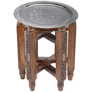 Marrakesch Orient & Mediterran Interior Orientalischer Couchtisch Halab Braun Mehdia Silber 40cm