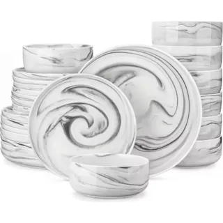 Serviesset – 8 Personen – 24-teilig – Grau Keramik – Diner- und kleine Teller - Grau