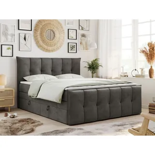 MKS Meble King Boxspringbett 160x200, Boxspringbett 160x200 mit Bettkasten und Matratze H4, Polsterbett 160x200 mit Matratze, Bett 160x200 mit Bettkasten, PR... - Dunkelgrau