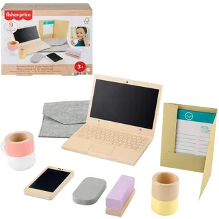 Fisher-Price Homeoffice-Set aus Holz, für Kinder, mit Holz-Laptop, 9 Zubehörteile, 3 Jahr(e), Holz