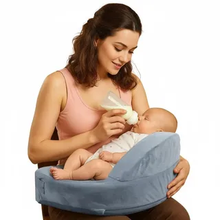 lomonmen Stillkissen Klein mit Sicherheitsumrandung,Ergonomisches Verstellbares Abnehmbarer Stillkissen Unterwegs,Memory Foam,Kissenbezug Waschbar