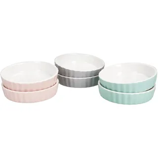 MamboCat 6er Set Schälchen Emilia Ø 11,5cm I 140ml I Porzellan I rosa, mint & grau I Mini-Backform rund Auflaufform I für Crème Brûlée, Soufflé, Cupcakes, Tiramisu, uvm.