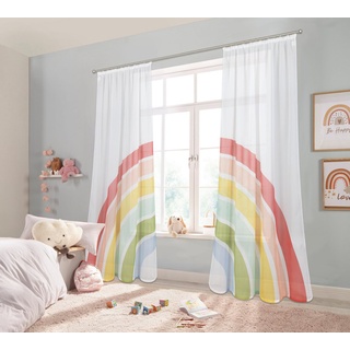 LÜTTENHÜTT Gardine »Regenbogen«, (2 St.), Kindergardine, gewebt, bedruckt, verschiedene Größen, 2-er Set Lüttenhütt bunt