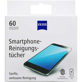 Zeiss Smartphone-Reinigungstücher alkoholfrei 60 Stück zur sicheren & effektiven Reinigung optischer Flächen - jedes Tuch einzeln verpackt - ideal für unterwegs oder auf Reisen