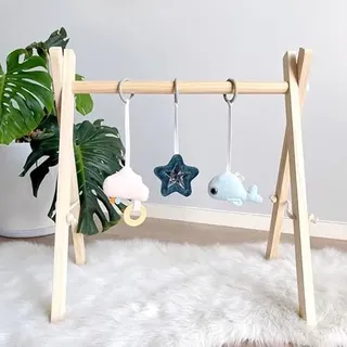 Caudblor Spieltrapez Holz Babyspielzeug Puzzle Gym inkl. Anhänger Babygymnastik aktiv Spielzeug Babyzimmer Kinderzimmer Dekoration