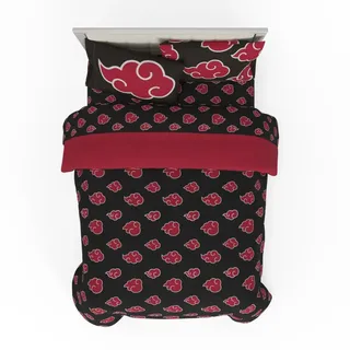 Franco Bettwäsche-Set, superweiches, wendbares Bettdecken- und Bettlakenset mit Schlafsack, offizielles Lizenzprodukt, Naruto Anime Akatsuki, Queen-Size, 7-teilig