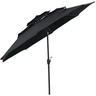 FANTASK 300 cm Sonnenschirm, Gartenschirm windfest stabil beidseitig um 30° knickbar, Marktschirm mit Kurbel, UV-Schutz, Balkonschirm belüftet, Terrassenschirm für Terrasse, Garten (Schwarz)