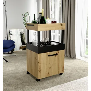 Servierwagen >Home Bar< auf Rollen, in Artisan Eiche Dekor / Schwarz - 50,2x88,5x41cm (BxHxT) - Schwarz