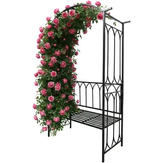 Relaxdays Rosenbogen mit Bank 210 x 134 x 48 cm Schwarz