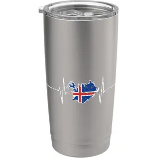 Island Iceland mit Herzschlag EKG Vintage Flagge Island Doppelwandiger Edelstahl-Thermobecher