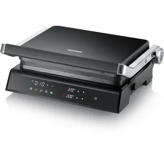 SEVERIN SEVINI Comfort für Fleisch, Fisch & Gemüse, digitaler Sandwich-Maker für fettfreies Grillen mit 5 Auto-Programmen, keramikbeschichtet, Indoor-Grill bis 230°C Hitze, 1.800 W, schwarz, KG 2399