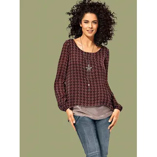 Longbluse, Damen, Gr. 50, rot (rot, schwarz), 100% Polyester, RICK CARDONA BY HEINE, bedruckt, gemustert, Rundhals, Blusen Longbluse