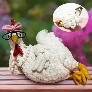ODIWEN Hühnerfigur aus Kunstharz, Sitzende Henne Statue, Liegende Henne Statue, Hahn Gartenstatue, Dekorative Henne, Kunstharz Huhn,Huhn Deko,Hühnerdekoration für Zuhause,Büro,Schreibtisch,Bücherregal