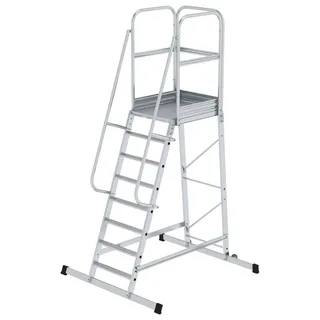 Günzburger Plattformleiter mit Rollen 8 Stufen  Silber Aluminium/Holz/Stahl