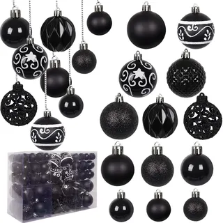Ywlake Weihnachtskugel Ornamente Set für Weihnachtsbaum, 100-pcs Dekorationen Bruchfeste für Neujahrsparty Hochzeit Feiertag Weihnachtsdekoration (schwarz)