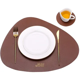 VIVENS Tischset, 43 x 34 cm, Tischsets und Untersetzer aus PU-Leder, 2 Stück, rutschfest, strapazierfähig, bunt, waschbar, wasserdicht (braun)