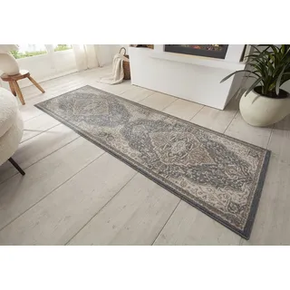 Hanse Home Orken Teppich Orientalisch –Kurzflor Vintage Wohnzimmerteppich Weicher Orient-Teppich ÖKO-TEX Läufer für Schlafzimmer, Esszimmer, Wohnzimmer, Flur, Küche – Schwarz Braun, 80x200cm