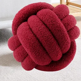 RTSFKFS Knotenkugelkissen, Knotbugelwurf Kissen Ultra weiche Begleiterin dekoratives handgewebte Knotbugel Lamm Samtsofa, Knotenkissen, SofaKissen(Rot,20cm/7.8")