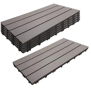 Relaxdays WPC Fliesen, 6 Stück, 60x30, Balkonfliesen wetterfest, Terrassenplatten Klicksystem, 1,1 m2, Holzoptik, grau