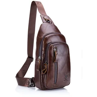 HARPIMER Brusttasche Leder Sling Rucksack Schultertasche Herren, Brusttasche Umhängetasche Schultertasche, Umhängetasche, Rucksack zum Wandern