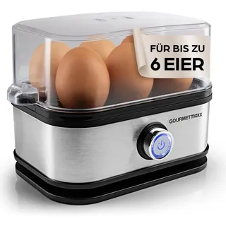 GOURMETmaxx Eierkocher für 6 Eier | Egg Boiler mit Eierstecher im Messbecher | Egg Cooker mit 3 Härtegraden – für jeden Eierbecher das Passende | Design Eierkocher Edelstahl, spülmaschinenfeste Teile